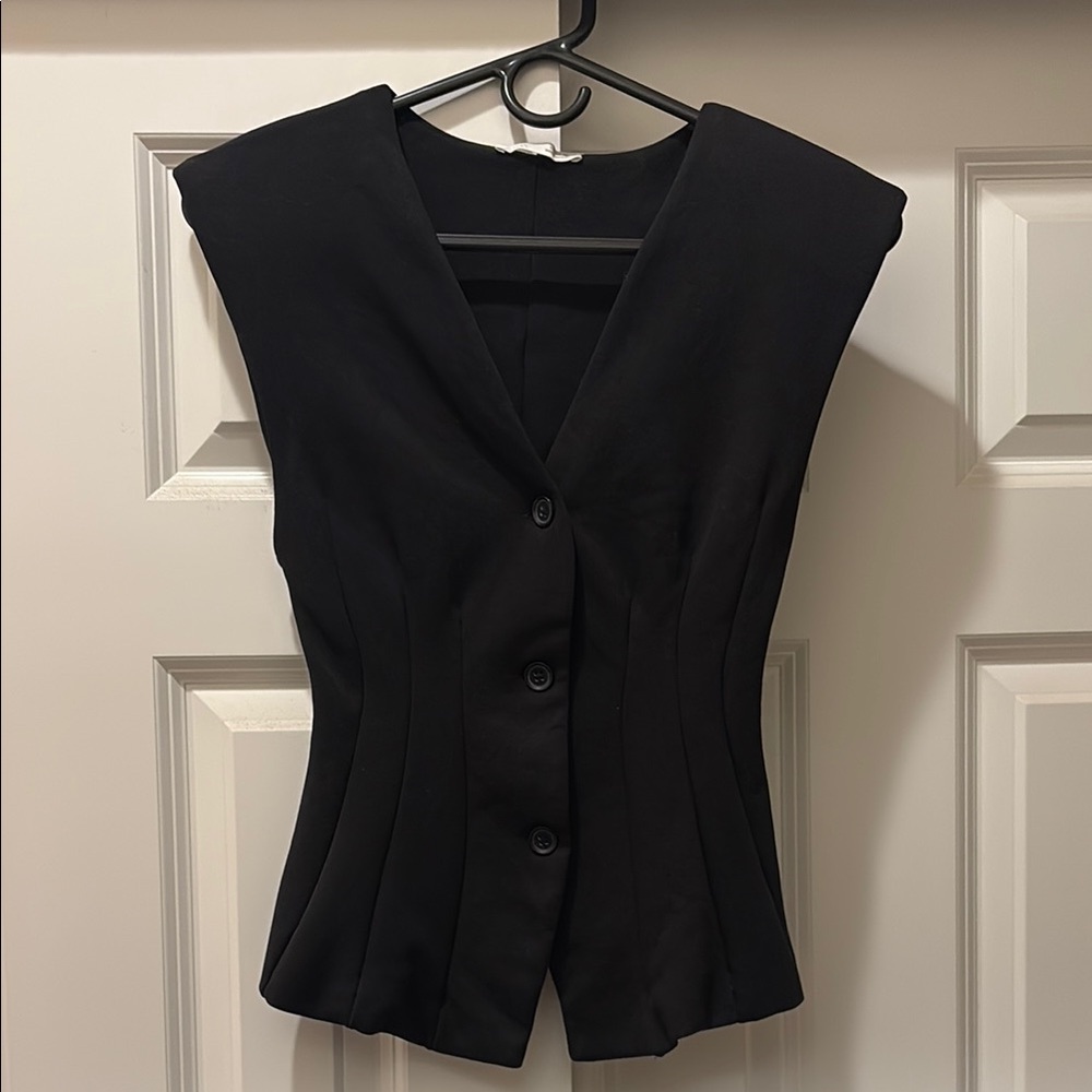 Zara Black Structured Button-Front Tank Top